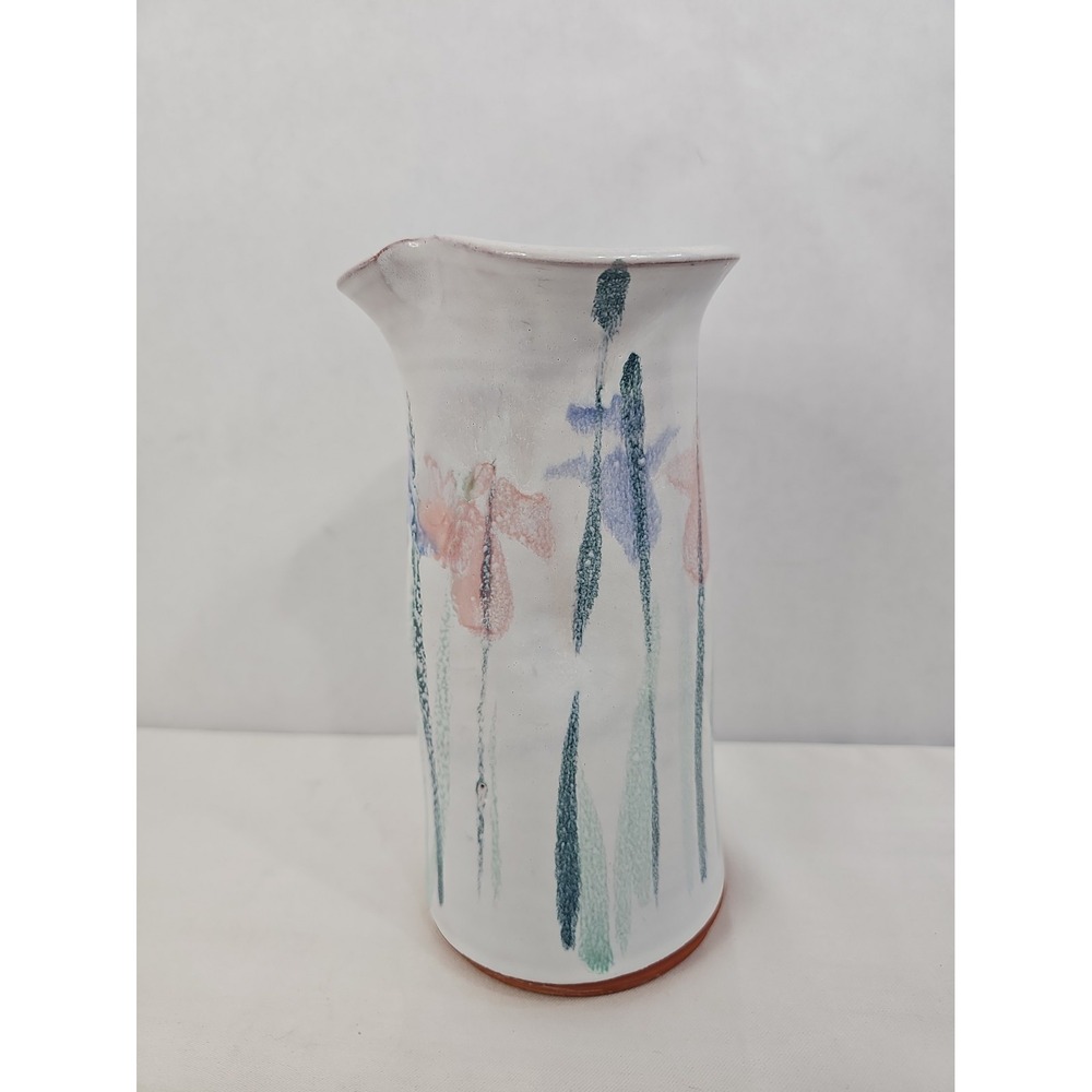 John & Jan Myers 1989 Studio Art Pottery Vase Pitcher Hand Painted Floral Signed